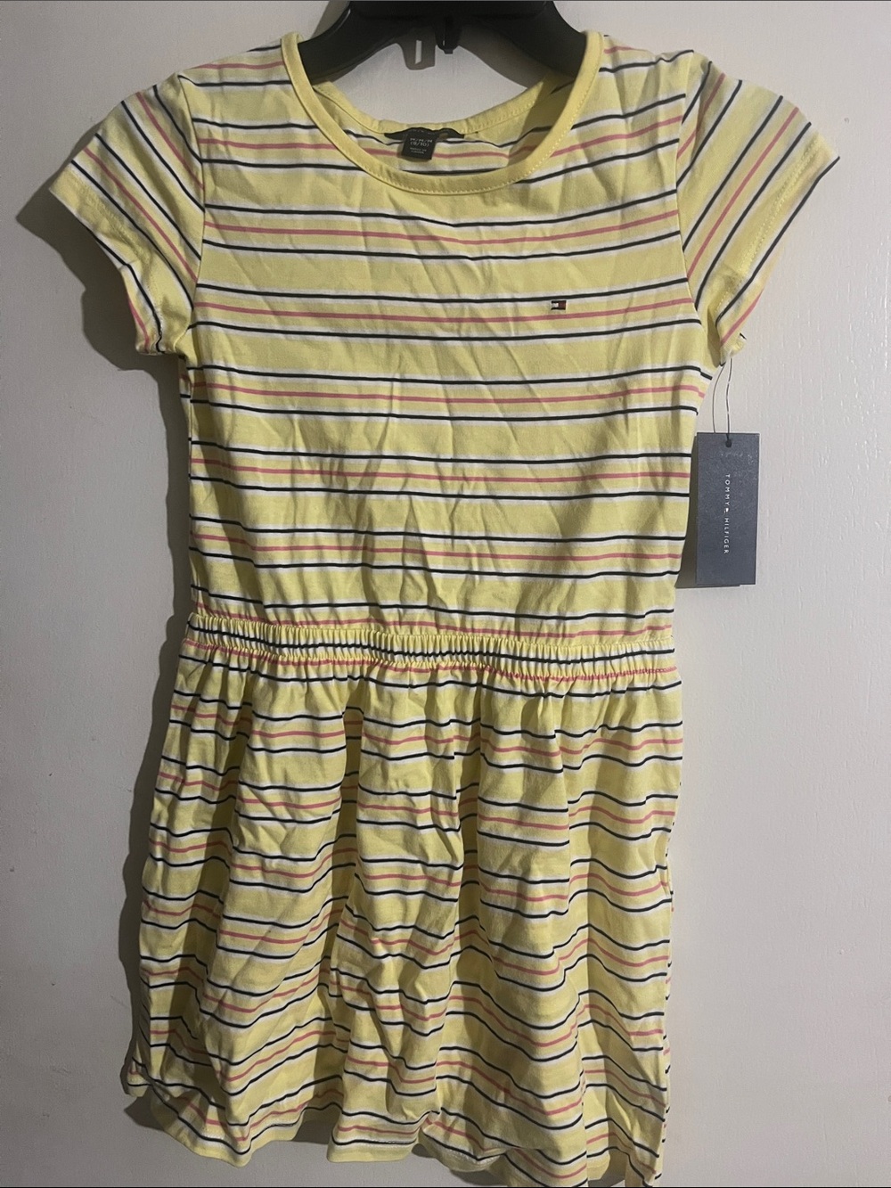 Tommy Hilfiger Yellow Striped Short Sleeve Casual Dress